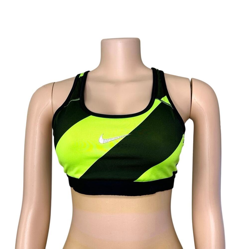 Nike Pro Women's Black/Neon Classic Swoosh Training Sports Bra Size medium
